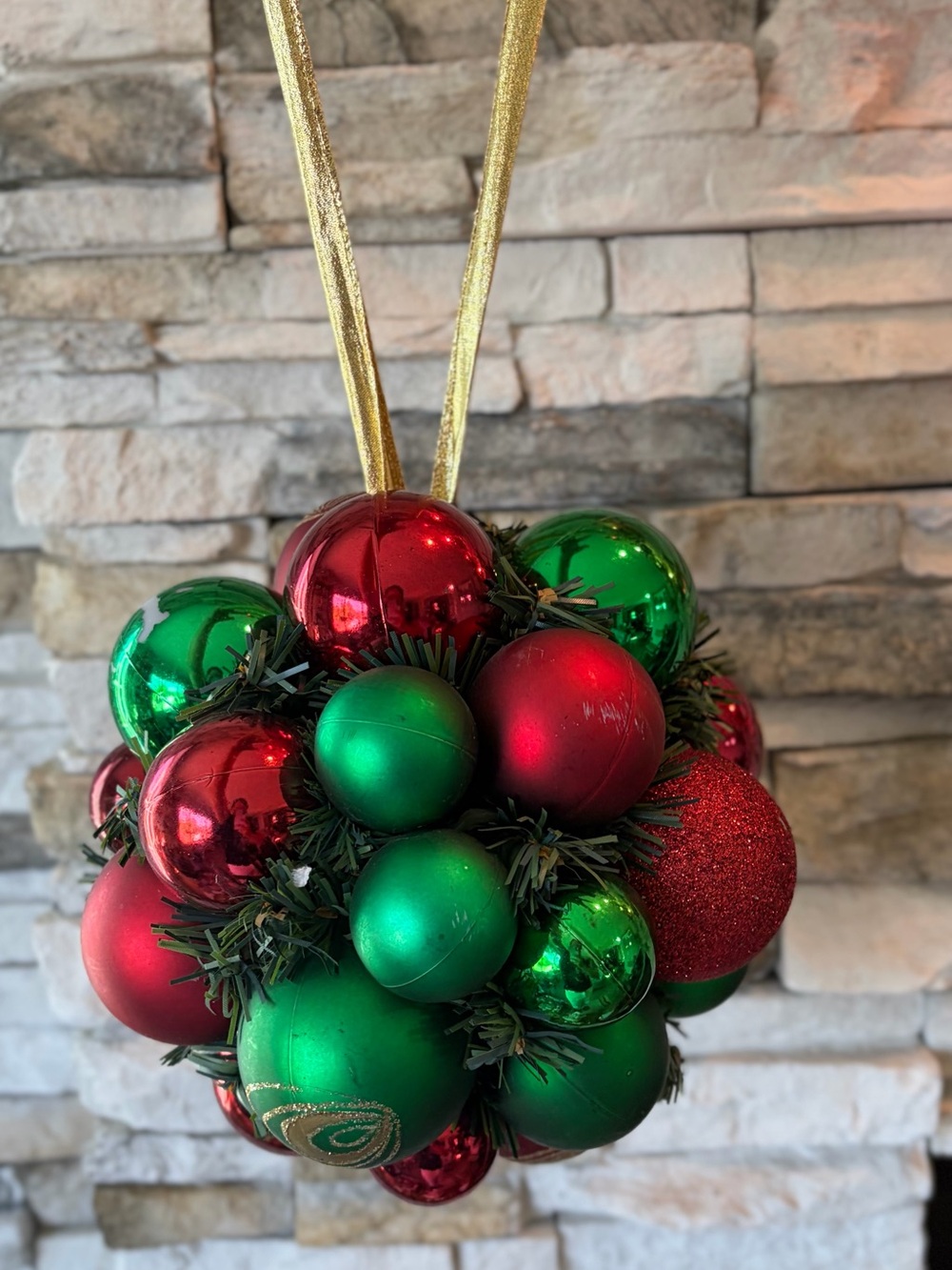Christmas Hanging Ornament Ball Cluster Red Green Red Festive 7.5”